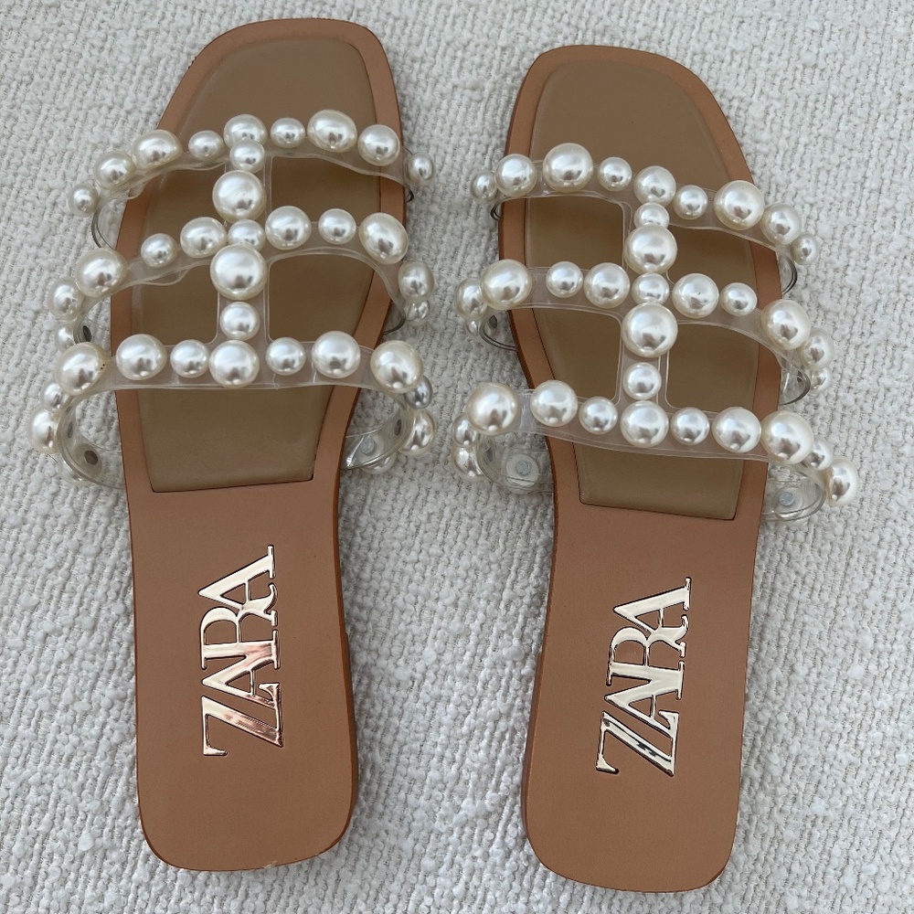 Zara Pearl Slide Sandals NWOT Size 36